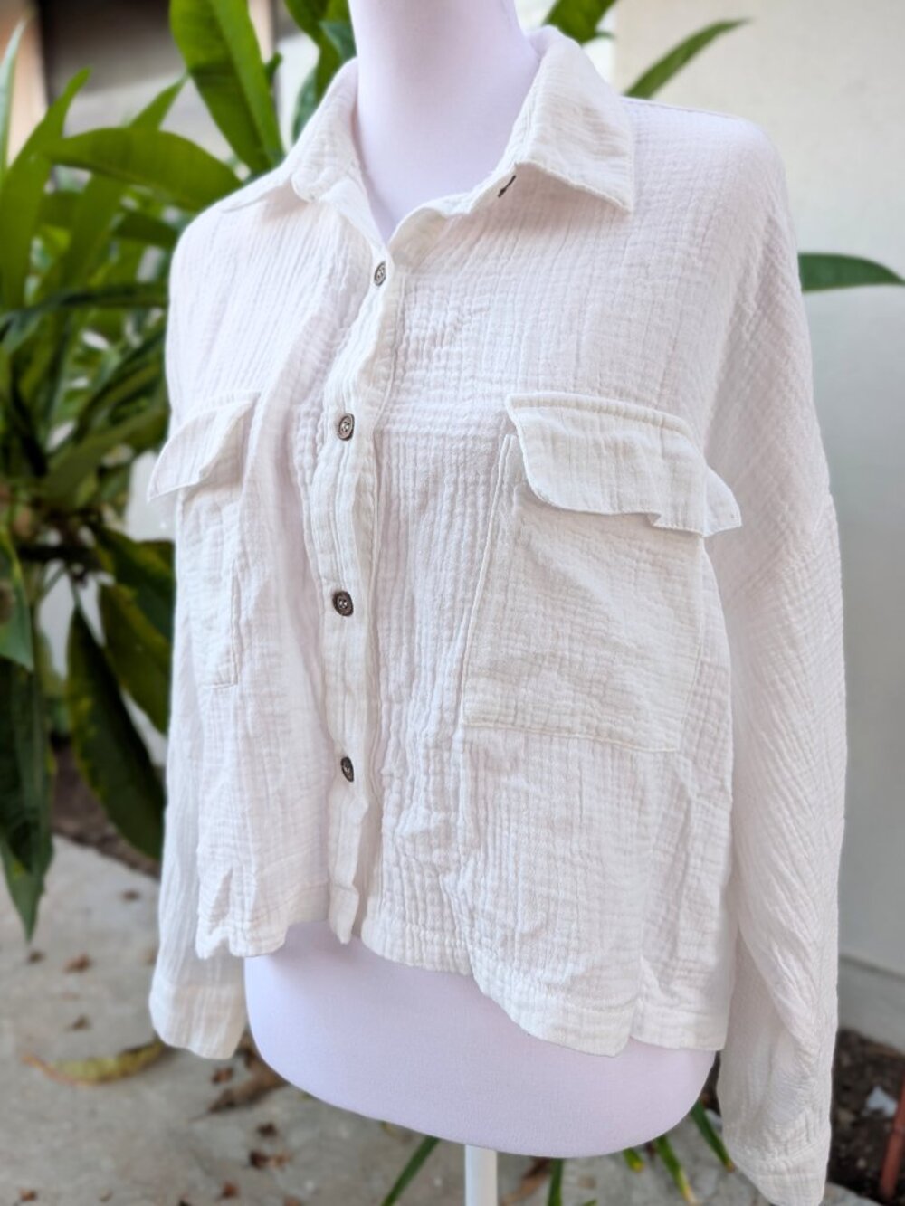 Mustard Seed White 100% cotton gauze pocket button shirt top VGUC medium - Picture 8 of 15